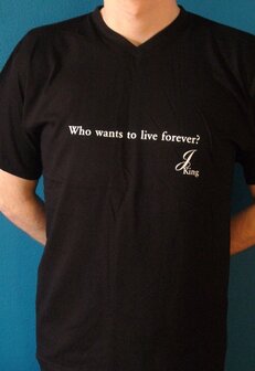 Heren t-shirt zwart met opdruk Who wants to live forever