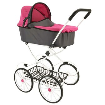 Poppenwagen Retro roze/grijs