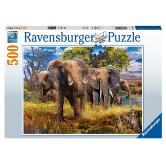 Ravensburger Olifantenfamilie puzzel 500 stukjes gedeukt hoekje